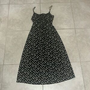Long black dress with white and yellow flowers